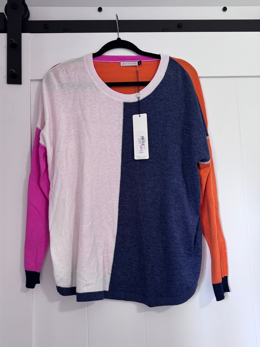 Zacket Plover Small Colorblock Crewneck Sweater - Pink, White, Navy & Orange